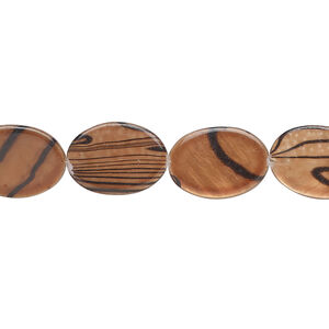 Mother-of-pearl shell 1pkg1, flat oval bead 15 inch brown and black stripes 14x10mm