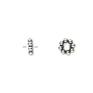Bead 1pkg2 sterling silver, 8x2mm beaded rondelle, antiqued