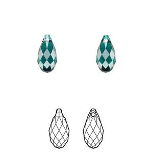 Briolette 24pk emerald, Crystal Passions&reg; 11x5.5mm pendant drop 6010