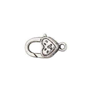 Clasp lobster claw 1pkg8 silver-plated "pewter" (zinc alloy), 17x10mm double-sided, antique 1-strand