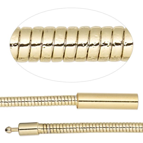 Chain 1pkg1 gold-plated omega, 3mm / fits 4.5mm or larger hole / pop-style clasp, brass 7 inch image number 0