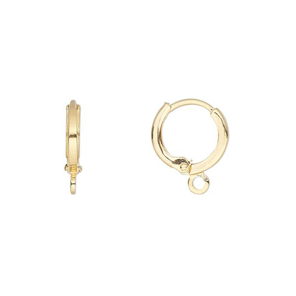 Ear wire leverback 1pkg100 gold-plated, 14mm round / closed loop, brass 50 pair image number 0
