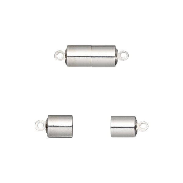 Clasp magnetic 1pkg1, 11.5x5.5mm barrel, silver-finished brass 1-strand image number 0