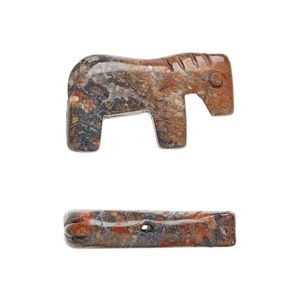Leopardskin jasper 1pkg2, hand-cut horse bead natural 24x13mm