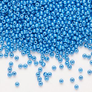 Seed bead, Preciosa Ornela Czech glass, pkg/500g, #11 rocaille, opaque PermaLux dyed sky blue chalkwhite, (22019).