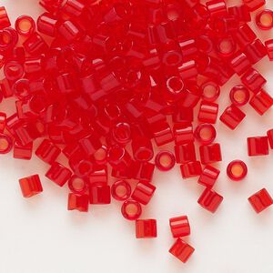 Seed bead, Delica&reg;, glass, pkg/50g, #8 round, transparent red orange (DBL-0704).
