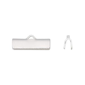 Ribbon crimp end 1pkg10 silver-plated, 19x5mm rectangle, brass