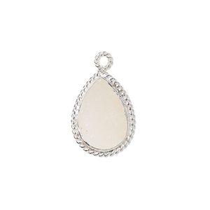 Drop, druzy agate (natural) and sterling silver, 18x14mm-20x15mm hand-cut single-sided teardrop with twisted wire design. Sold individually.