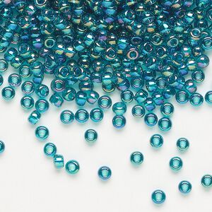 Seed bead, Miyuki, glass, pkg/50g, #8 rocaille, translucent rainbow teal (RR-2458).