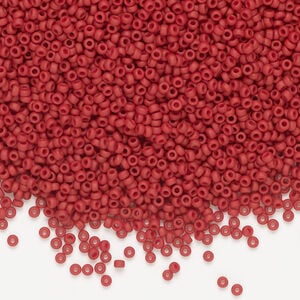 Seed bead, Miyuki, glass, 1pkg35g, #15 rocaille, opaque matte luster brick red (RR-2040)