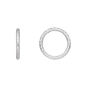 Jump ring 1pkg4 sterling silver, 16mm soldered closed textured round, 15 gauge / 12.6mm inside diameter