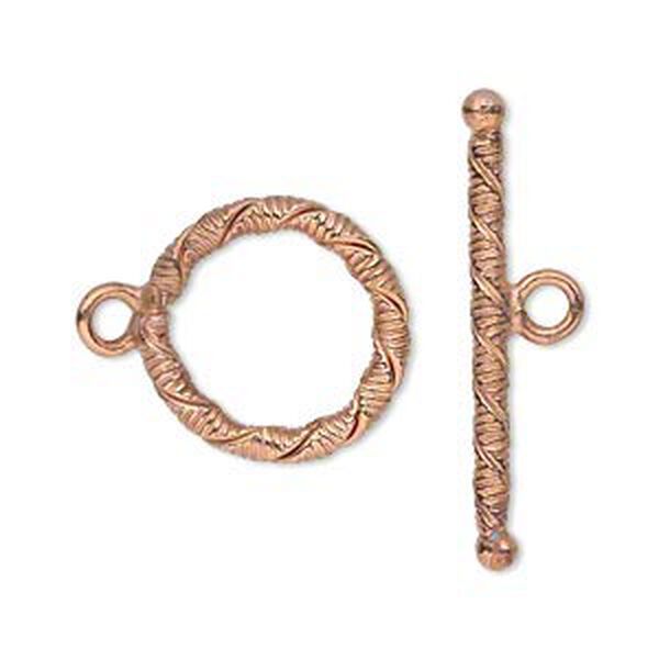 Clasp toggle 1pkg4, 18mm textured twist, shiny / matte copper 1-strand image number 0