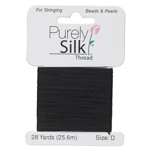 Thread, Purely Silk&trade;, black, size D. Sold per 28-yard card.