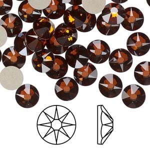 Flat back 12pk smoked amber foil back, Crystal Passions&reg; 7.07-7.27mm rose round SS34 2088