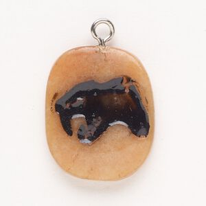 Focal, steel/red aventurine (natural)/enamel, pkg/1, silver finish and black, 30x24mm-39x27mm single-sided puffed freeform with sabretooth tiger head, B grade.