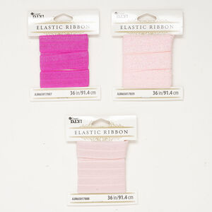 Cord, elastic 1pkg3, pink and hot pink, 15-16mm flat, 36 inch sections.
