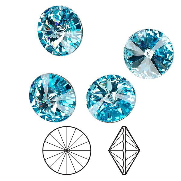 Chaton 4pk aquamarine foil back, Crystal Passions&reg; 14mm rivoli 1122 image number 0