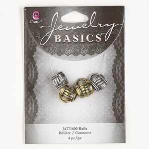 Bead assortment, antique silver- and antique gold-finished "pewter" (zinc-based alloy), 10mm fancy barrel. Sold per pkg of 4.