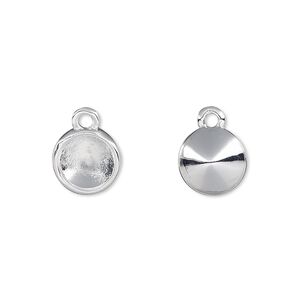Drop, silver-plated "pewter" (zinc-based alloy), 10mm single-sided round with SS38 setting. Sold individually.