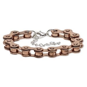 Bracelet, silver- and antique copper-plated steel, 6mm wide with 21x6mm bicycle chain, 6 inches with 2-1/2 inch extender chain and lobster claw clasp. Sold individually.