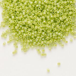 Seed bead, Delica&reg;, glass, pkg/50g, #11 round, opaque rainbow chartreuse (DB-0169).