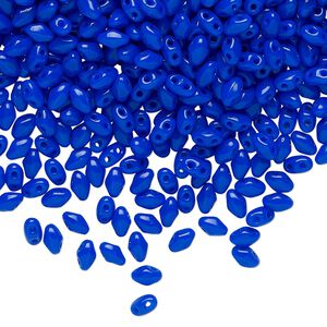 Bead, Preciosa Mini Twin&trade;, Mini Pressed Twin, Czech pressed glass, opaque cobalt, 4x2.5mm oval with (2) 0.7mm holes. Sold per 50-gram pkg.