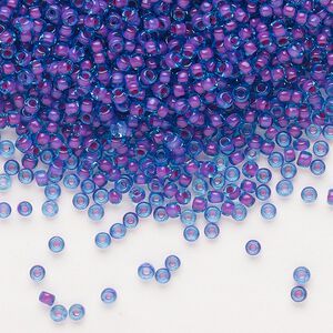 Seed bead, Dyna-Mites&trade;, glass 1pkg0.5kg, #11 round, translucent inside dyed color blue / fuchsia (228 11/0 RR)
