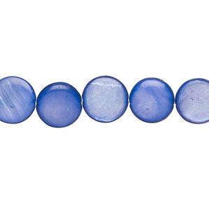 Mother-of-pearl shell 1pkg1, puffed flat round bead 15 inch blue-violet 9-10mm