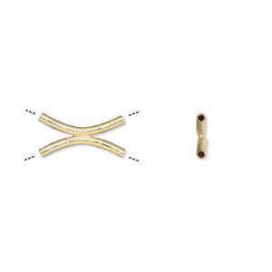 Bead 1pkg6 gold-plated, 14x7mm double curved tube, brushed brass