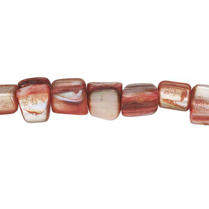 Mother-of-pearl shell 1pkg1, triangle tube bead 14 inch antique red 6x6mm-10x8mm
