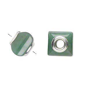 Green aventurine / sterling silver 1pkg1, square rondelle bead natural 11x10mm-13x11mm Dione&reg;