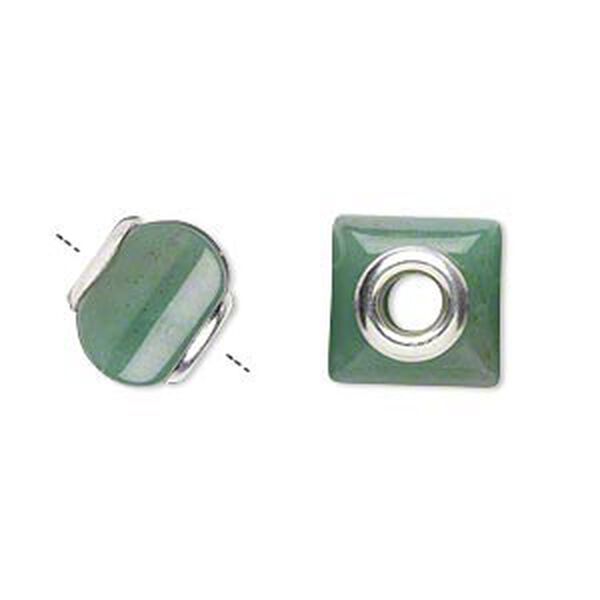 Green aventurine / sterling silver 1pkg1, square rondelle bead natural 11x10mm-13x11mm Dione&reg; image number 0