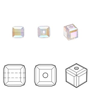 Bead 144pk rose water opal shimmer b, Swarovski&reg; 6mm cube 5601