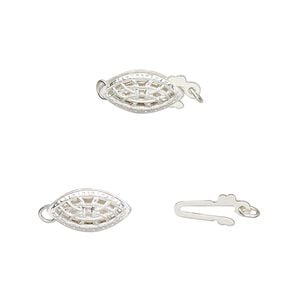 Clasp fishhook 1pkg2 sterling silver, 12x6mm oval 1-strand