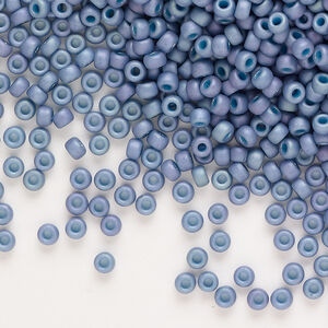 Seed bead, Miyuki, 1pkg250g, glass, #8 rocaille, opaque matte rainbow steel blue (RR-2030)