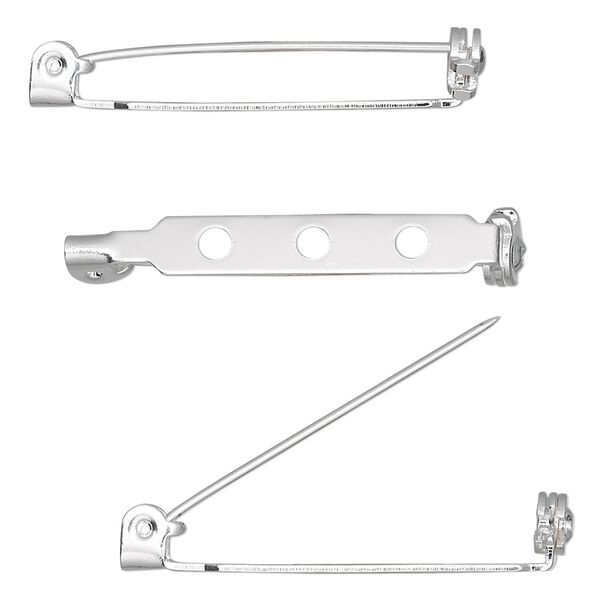 Pin back 1pkg100 silver-plated, 1.25 inch / locking bar, steel image number 0