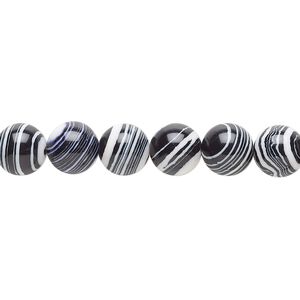 Bead, resin, black and white, 8mm round. Sold per 15-1/2" to 16" strand.