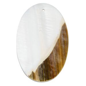 Focal, mother-of-pearl shell (natural) 1pkg1, 2-tone white / brown, 45x30mm oval.