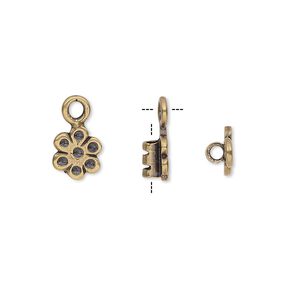 Crimp end 1pkg2 brass, 8x7mm flower / loop / 2mm inside diameter, antiqued