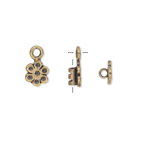Crimp end 1pkg2 brass, 8x7mm flower / loop / 2mm inside diameter, antiqued image number 0