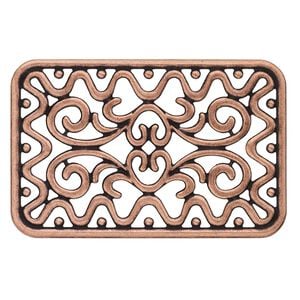 Focal, antique copper-plated steel, 49x32mm single-sided fancy rectangle. Sold per pkg of 8.