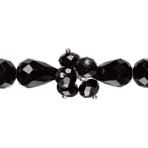Bead, glass and silver-finished brass, opaque and transparent black and clear, 4mm faceted bicone / 8x6mm faceted rondelle / 15x10mm faceted teardrop. Sold per 8-inch strand.