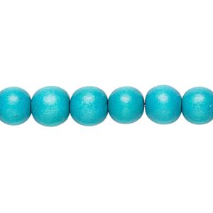Bead 1pkg1, Taiwanese cheesewood (dyed / waxed), turquoise blue, 7-8mm round, 15-1/2 to 16 inches.