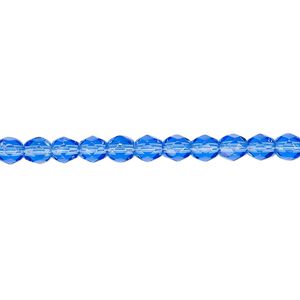 Bead, Czech fire-polished glass, light cobalt, 4mm faceted round. Sold per 15-1/2" to 16" strand, approximately 100 beads.