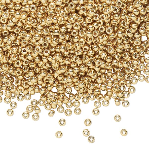 Seed bead, Miyuki 1pkg25g glass, #11 rocaille, Duracoat&reg; opaque galvanized gold / outside dyed (RR-4202) image number 0