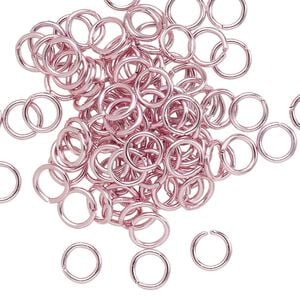 Jump ring 1pkg100 aluminum, 6mm round, 18 gauge / 4.2mm inside diameter / pink