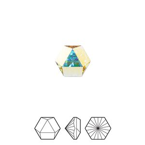 Fancy stone 2pk crystal AB foil back, Crystal Passions&reg; 10.8x9.4mm prismatic hexagon 4699