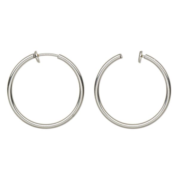 Earring hoop 1pkg2, 31x2mm round / pierced-look spring closure, stainless steel 1 pair image number 0