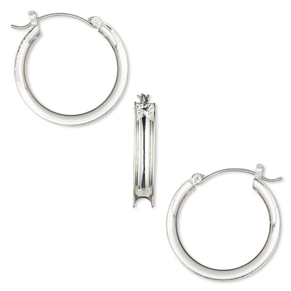 Earring hoop 1pkg2 "pewter" (zinc-based alloy), 30mm round / 4mm wide channel / latch-back, silver-finished / steel 1 pair image number 0
