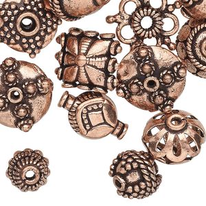 Bead cap mix 1pkg100 copper, 12x6mm-17x17mm mixed shape, antiqued